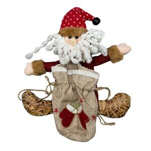 Christmas Santa Claus Plush Decor With Burlap gift Bag & Heart Pattern bell READ